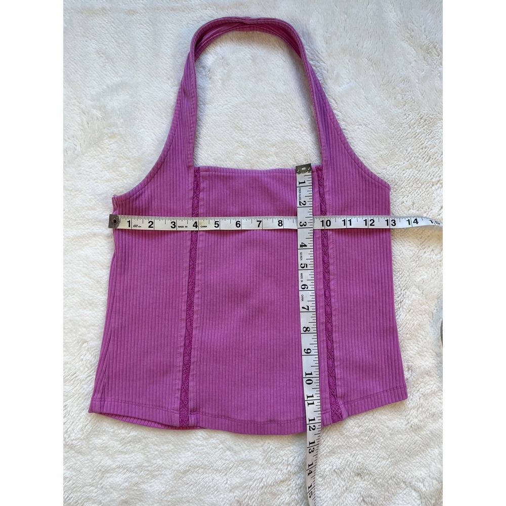 American Eagle Halter Top Women Dusty Rose  Ribbed Crochet Lace Trim -Medium - Picture 2 of 8